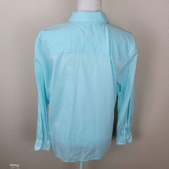 Foxcroft White Polka Dots on Light Blue Button Down Shirt Size 10 (2675) - Picture 2 of 7